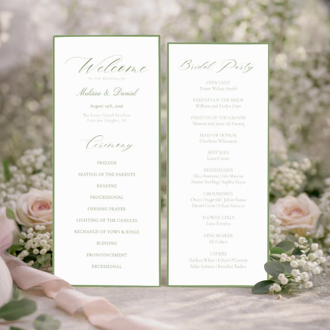 Elegant Sage Green Botanical Wedding  Programme (Creator Uploaded)