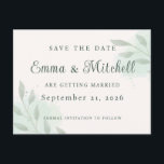 Elegant Sage Green Botanical Wedding Save the Date Announcement Postcard<br><div class="desc">Announce your special day with this elegant sage green botanical Save the Date card. Featuring soft watercolor greenery and minimalist typography, this design brings a fresh and timeless look to your wedding announcement. Perfect for garden, rustic, or nature-inspired weddings, it helps you share your exciting news in a stylish way....</div>