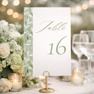 Elegant Sage Green Botanical Wedding Table Number
