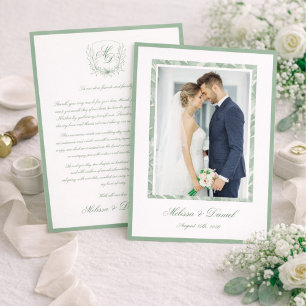 Elegant Sage Green Botanical Wedding Thank You Card