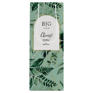 Elegant Sage Green Botanical wedding wine Wine Gift Bag