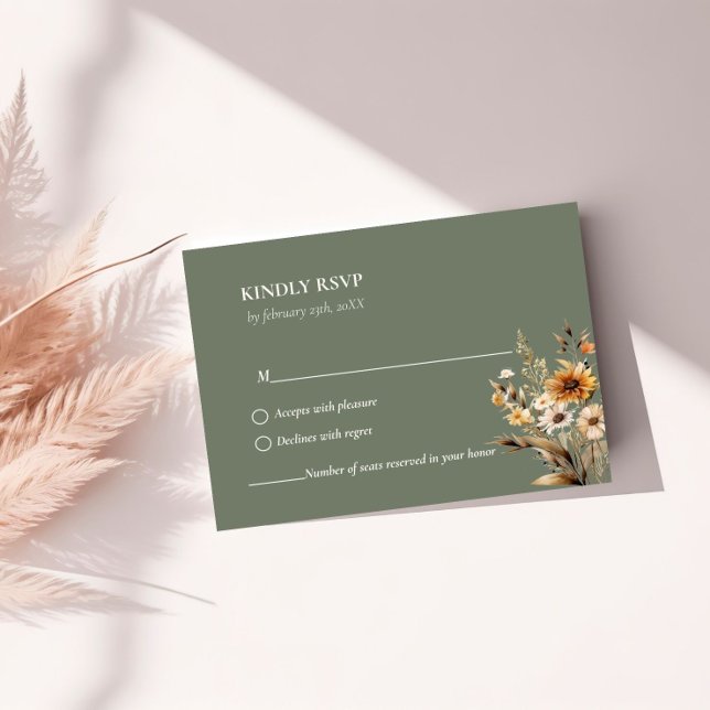Elegant Sage Green Botanical Wildflower wedding RSVP Card (Creator Uploaded)
