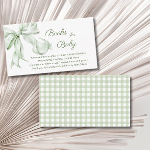 Elegant Sage Green Bow Baby Shower Books for Baby Enclosure Card