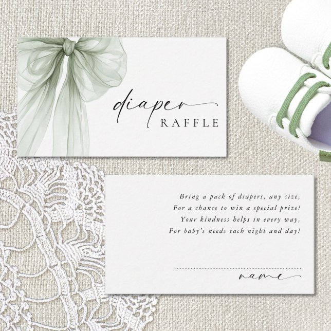 Elegant Sage Green Bow Baby Shower Diaper Raffle Enclosure Card (Creator Uploaded)