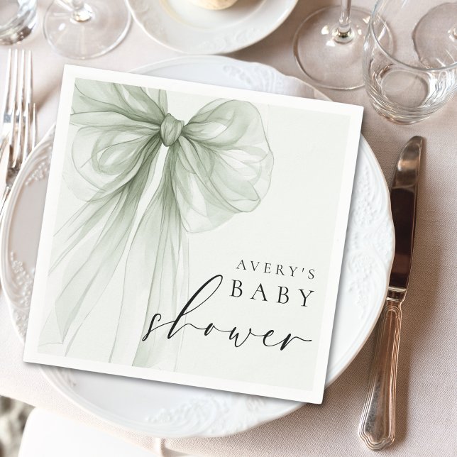 Elegant Sage Green Bow Baby Shower Napkin (Creator Uploaded)