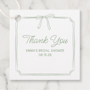 Elegant Sage Green Bow Bridal Shower Thank You Favour Tags