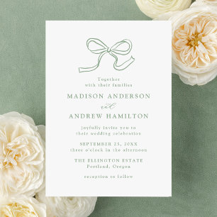 Elegant Sage Green Bow Wedding Invitation