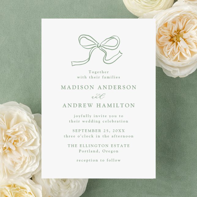 Elegant Sage Green Bow Wedding Invitation (Creator Uploaded)