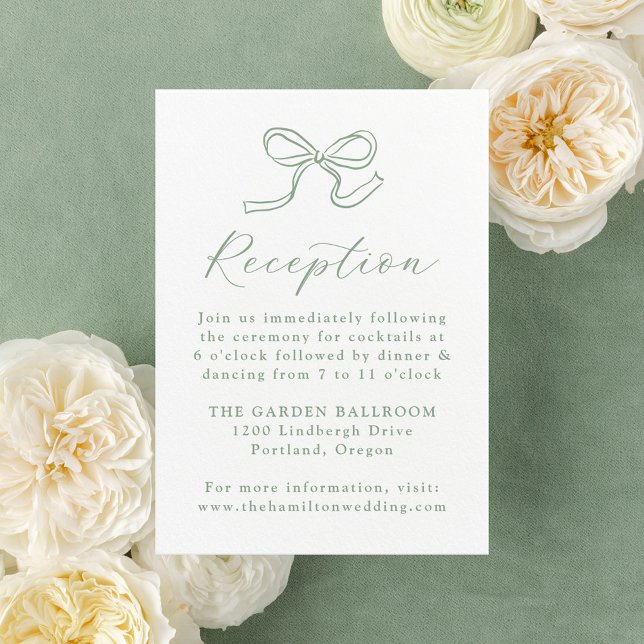 Elegant Sage Green Bow Wedding Reception Enclosure Card (Creator Uploaded)