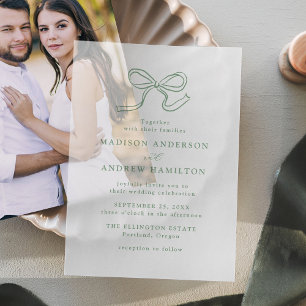 Elegant Sage Green Bow Wedding Vellum Invitations