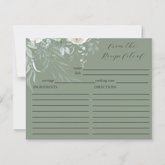 Elegant Sage Green Bridal Shower Recipe Card (Front)