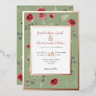 Elegant Sage Green Burgundy Roses Rose Gold 