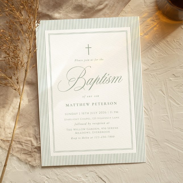 Elegant Sage Green Calligraphy Baptism Invitation (Creator Uploaded)