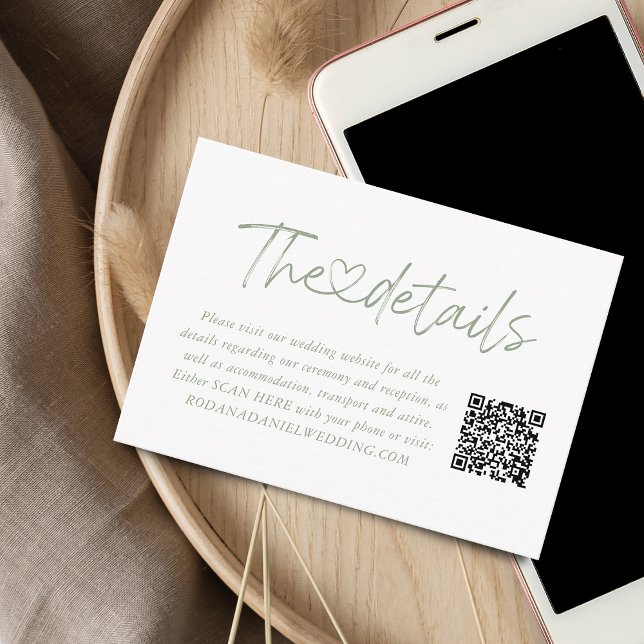Elegant Sage Green Calligraphy Details QR Code Enclosure Card (Elegant Sage Green Calligraphy Details QR Code Enclosure Card)