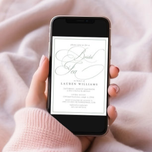 Elegant Sage Green Calligraphy Formal Bridal Tea Invitation