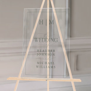 Elegant Sage Green Calligraphy Monogram Wedding Acrylic Sign