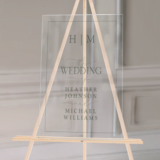 Elegant Sage Green Calligraphy Monogram Wedding Acrylic Sign (Wedding Welcome Sign!)