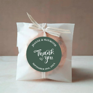 Elegant Sage Green Calligraphy Thank You Wedding Classic Round Sticker