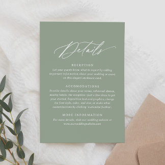 Elegant Sage Green Calligraphy Wedding Details RSVP Card