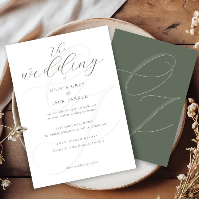 Elegant Sage Green Calligraphy Wedding Invitation (Creator Uploaded)