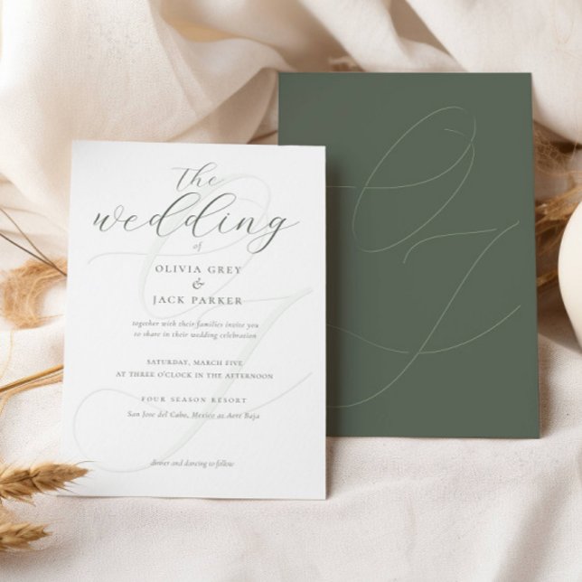 Elegant Sage Green Calligraphy Wedding Invitation (Creator Uploaded)