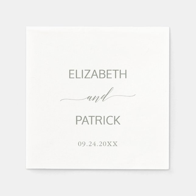 Elegant Sage Green Calligraphy Wedding Napkin (Front)
