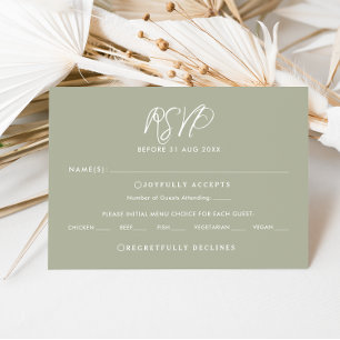Elegant Sage Green Calligraphy Wedding RSVP Card