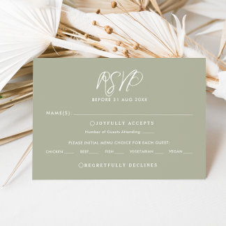 Elegant Sage Green Calligraphy Wedding RSVP Card