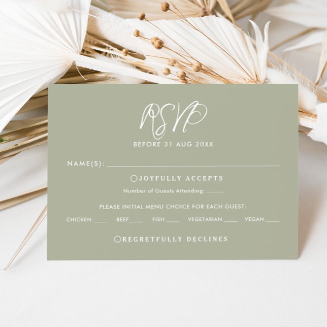 Elegant Sage Green Calligraphy Wedding RSVP Card (Creator Uploaded)
