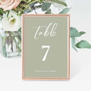 Elegant Sage Green Calligraphy Wedding Table Number
