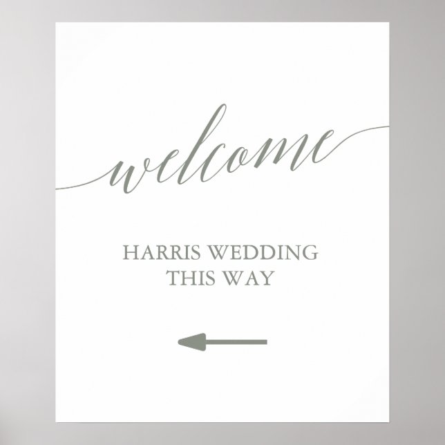 Elegant Sage Green Calligraphy Welcome Wedding Poster (Front)