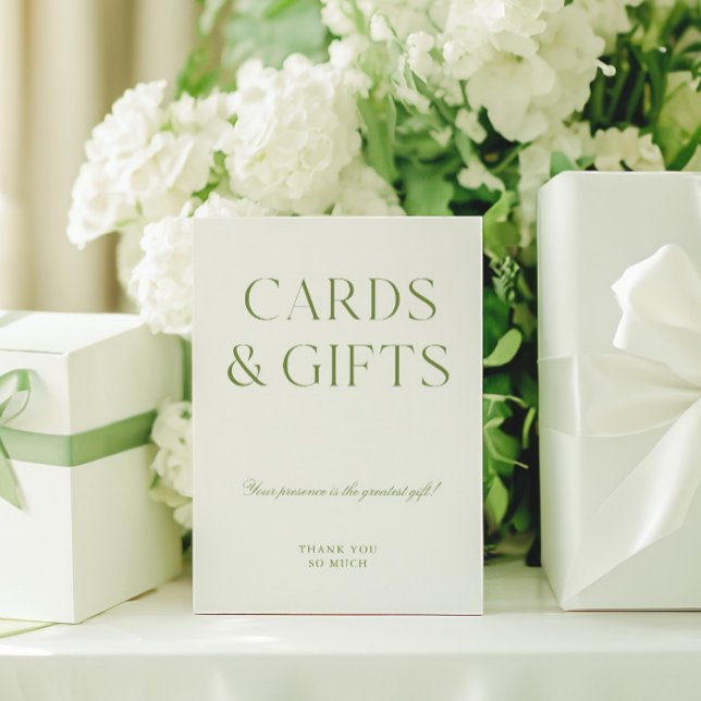 Elegant Sage Green Cards & Gifts Wedding Sign (Elegant Sage Green Cards & Gifts Wedding Sign)