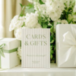 Elegant Sage Green Cards & Gifts Wedding Sign<br><div class="desc">A refined sign to guide guests during your reception — ideal for formal garden weddings, outdoor celebrations, and classic events. The soft sage green colour palette and striped background add a touch of understated elegance, while the message expresses heartfelt gratitude. Fully customisable to suit your wedding style and tone. Coordinates...</div>
