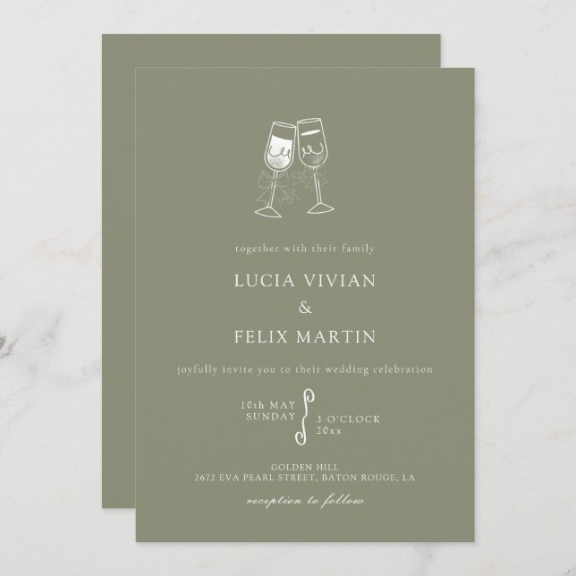 Elegant Sage Green Champion Wedding Invitation (Front/Back)