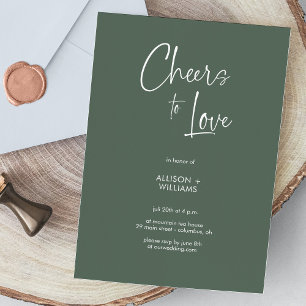 Elegant Sage Green Cheers to Love Script Wedding Invitation