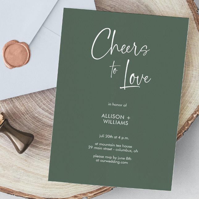 Elegant Sage Green Cheers to Love Script Wedding Invitation (Elegant Sage Green Cheers to Love Script Wedding Invitation)