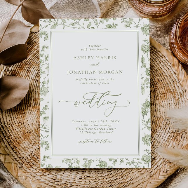 Elegant Sage Green Chinoiserie Wedding Invitation (Creator Uploaded)