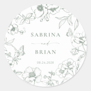 Elegant Sage Green Classic Floral Wedding  Classic Round Sticker