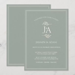 Elegant Sage Green Classic Initials Wedding Invitation