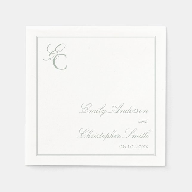 Elegant Sage Green Classic Wedding Napkin (Front)