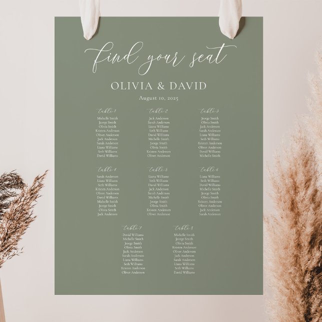 Elegant Sage Green Colour 8 table Seating Chart (Creator Uploaded)