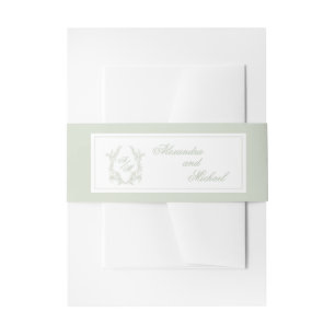 Elegant Sage Green Crest Monogram Names Wedding Invitation Belly Band