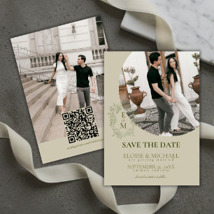 Elegant Sage Green Crest Monogram Save The Date  Invitation