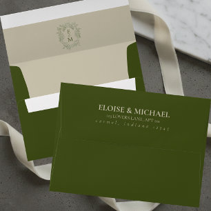 Elegant Sage Green Crest Monogram Wedding Envelope