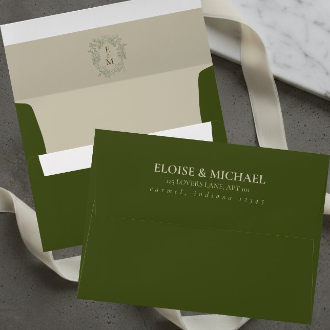 Elegant Sage Green Crest Monogram Wedding Envelope (Elegant Sage Green Crest Monogram Wedding Envelope)