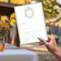Elegant Sage Green Crest Wedding Food Choice RSVP
