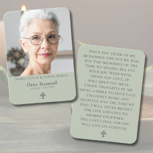 Elegant Sage Green Cross Funeral Prayer Card