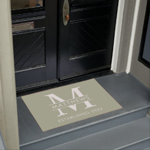 Elegant Sage Green Custom Monogram Name  Doormat