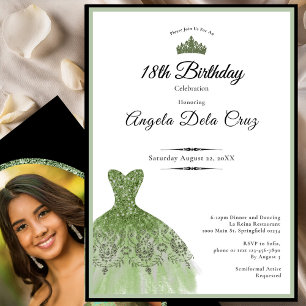 Elegant sage green dress 18th birthday debut invit invitation