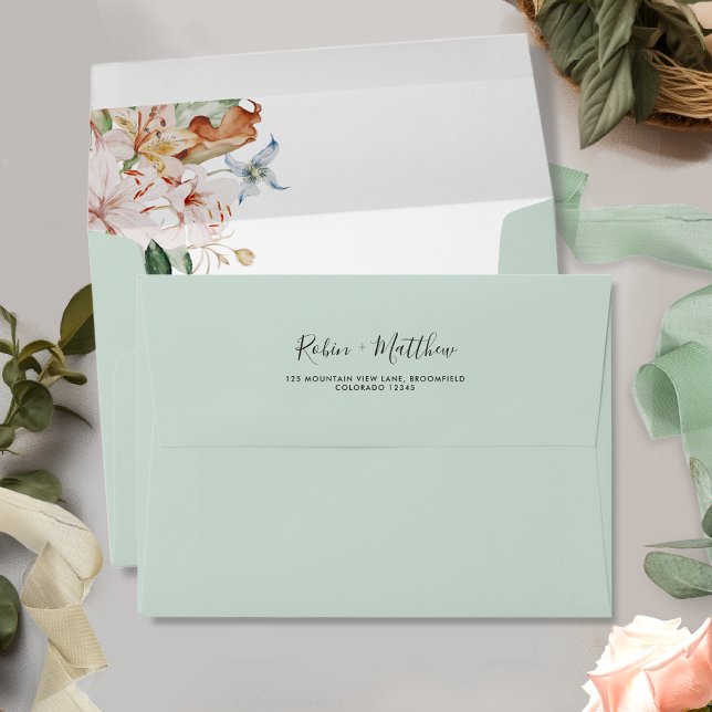 Elegant Sage Green Earthy Blooms Floral Wedding Envelope (Creator Uploaded)